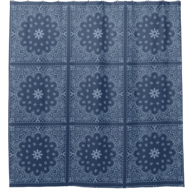 Blau-weiß dekoratives Paisley-Muster Duschvorhang (Vorderseite)
