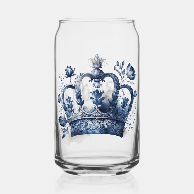 Blau-weiß Delft-Kronen mit Blume Dosenglas (Vorderseite)