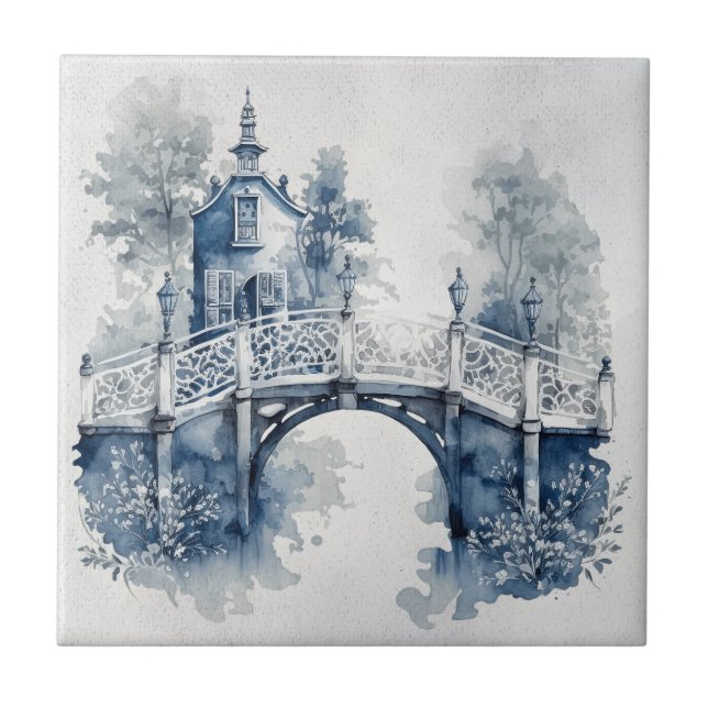 Blau-Weiß-Delft-Landschaft Fliese (Vorderseite)