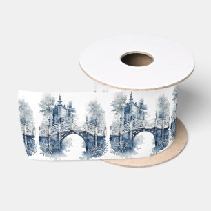 Blau-Weiß-Delft-Landschaft Satinband