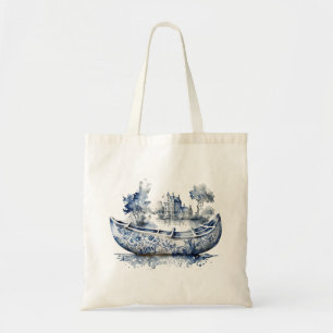 Blau-weiß Delft-Schiff mit Dorfszene Tragetasche