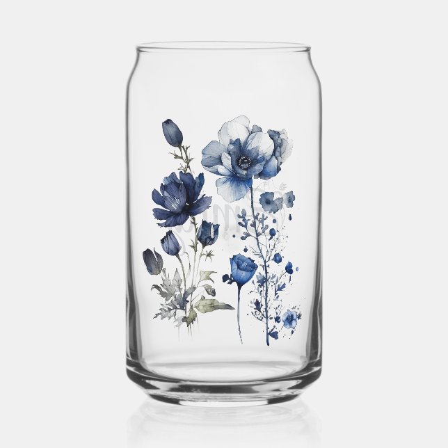 Blau-weiß Delft-Stil mit Wildblumen Dosenglas (Vorderseite)