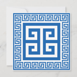 Blau-Weiß-Design-Karte mit griechischem Schlüsselm