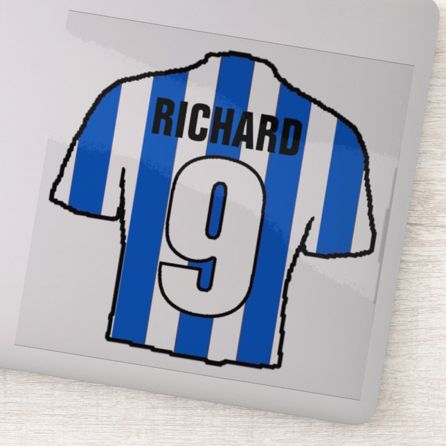 Blau-Weiß Fußball Shirt zu personalisieren. Aufkleber (Detail)