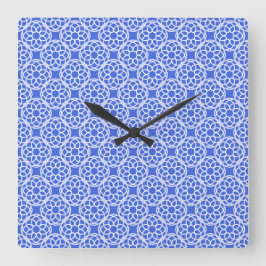 Blau Weiß Geometrisches Nahtloses Muster Quadratische Wanduhr