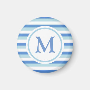 Blau-Weiß gestreiftes Monogramm Magnet