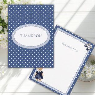 Blau-weiß getüpfelter Teddybär Flacher Dankeschön Dankeskarte