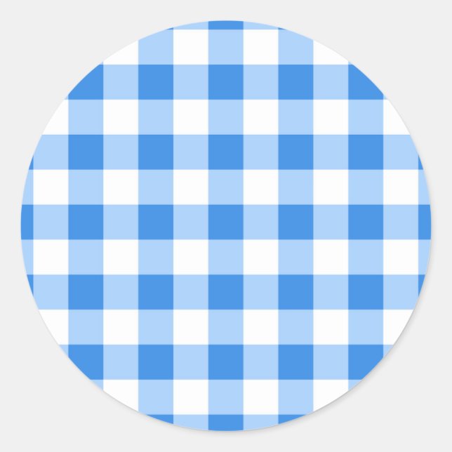 Blau-Weiß-Gingham-Party Runder Aufkleber (Vorderseite)