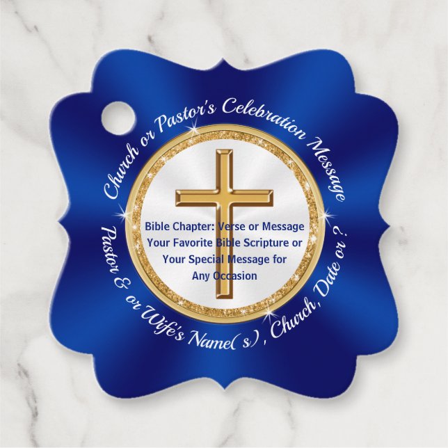 Blau, Weiß, Gold, Personalisierte Kirchenfavoriten Geschenkanhänger (Vorderseite)