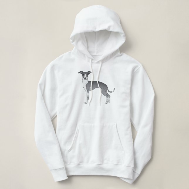 Blau-Weiß-Greyhound-Cartoon Hoodie (Design vorne)