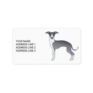 Blau-Weiß-Greyhound mit benutzerdefiniertem Text Adressaufkleber