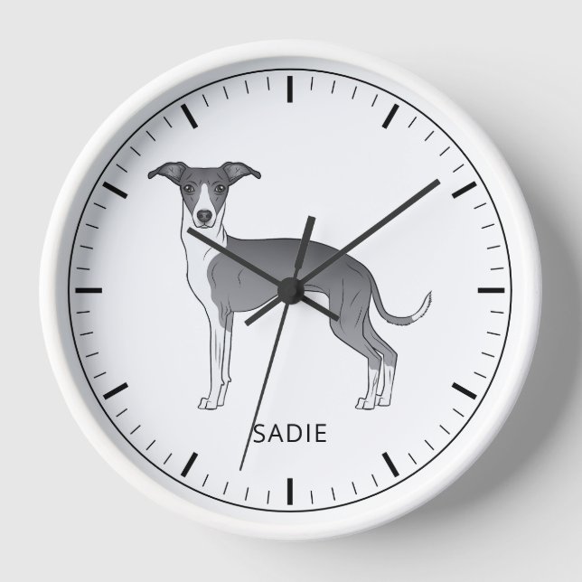 Blau-Weiß-Greyhound mit benutzerdefiniertem Text Uhr (Vorderseite)