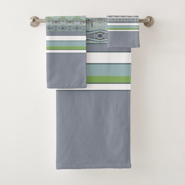 Blau Weiß Grün und Grau Badhandtuch Set (Insitu)