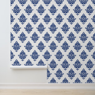 Blau-Weiß-Hamptons Stil Damask Muster Tapete