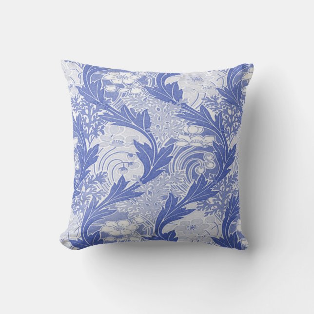Blau/Weiß Jugendstil Blumendekor Kissen (Vorderseite)