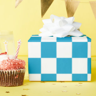 Blau-weiß kariertes Schachbrettmuster  Geschenkpapier