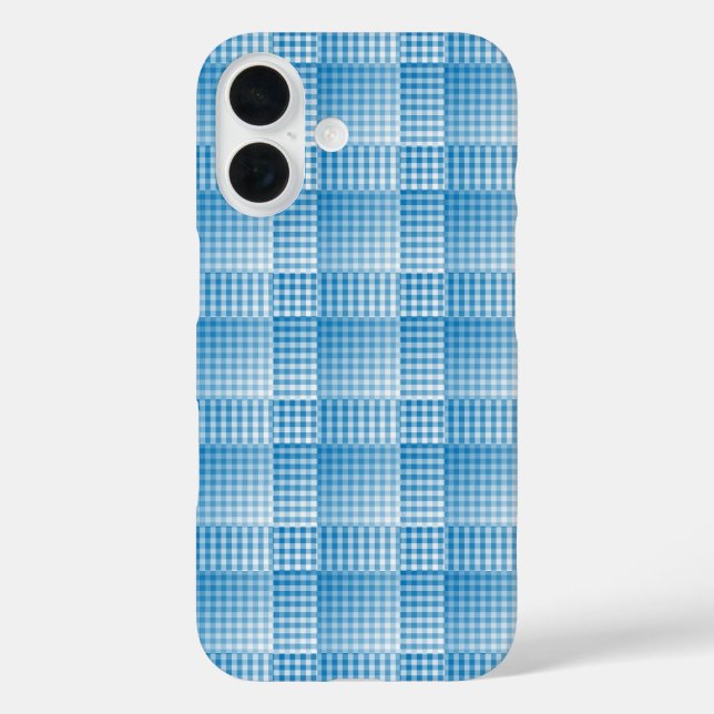 Blau Weiß Karo abstraktes Muster iPhone 16 Hülle (Rückseite)
