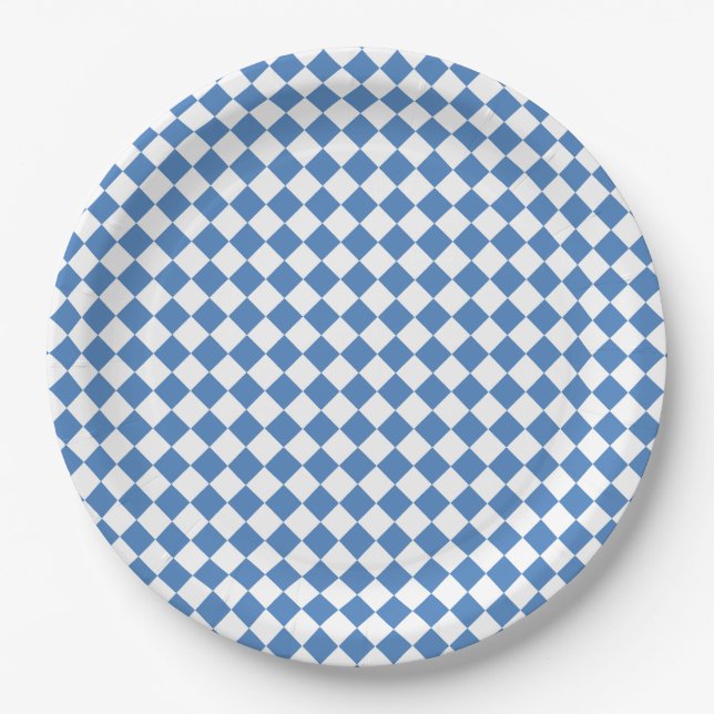 Blau Weiß Karo Diamantmuster Pappteller (Vorderseite)