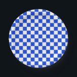 Blau-Weiß-Karo-Muster für das Prüfbrett Pappteller<br><div class="desc">Karo an der Tafel Prüfmuster in Royal Blau und Weiß. Geometrisches minimalistisches,  überprüftes Kachelmuster in hellblau. Von Kierkegaard Design Studio. Retro und modern.</div>