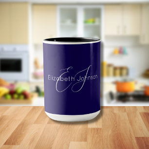 Blau-Weiß-Klassiker mit minimalistischer Bezeichnu Tasse