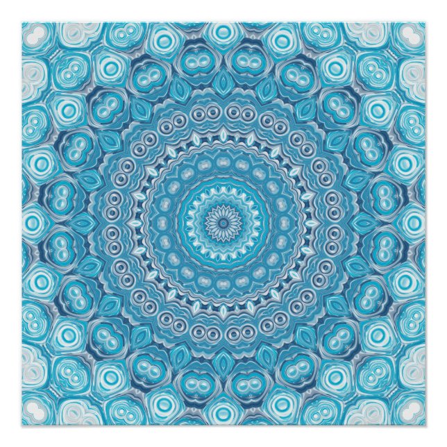 Blau-Weiß-Mandala-Musterdesign Poster (Vorderseite)