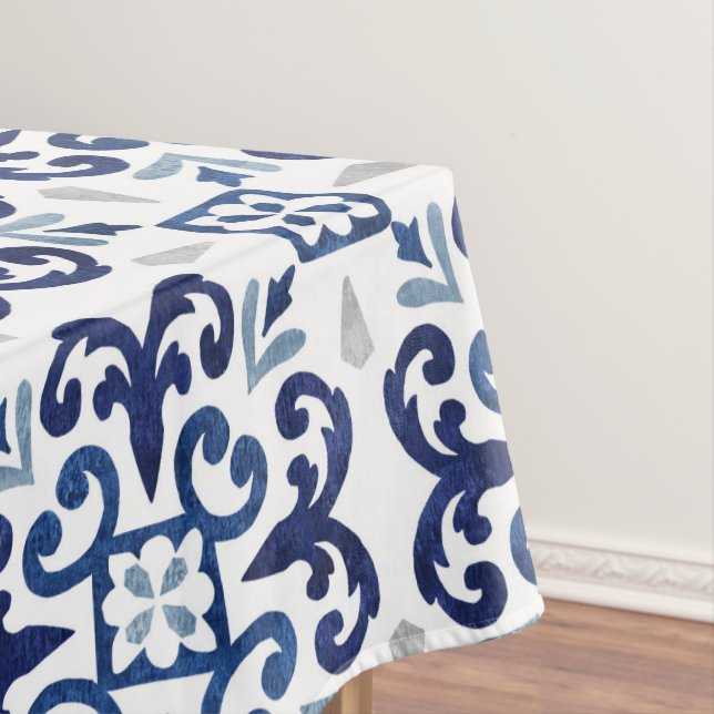 Blau-Weiß-marokkanisches Fliesenmuster Tischdecke (Beispiel)