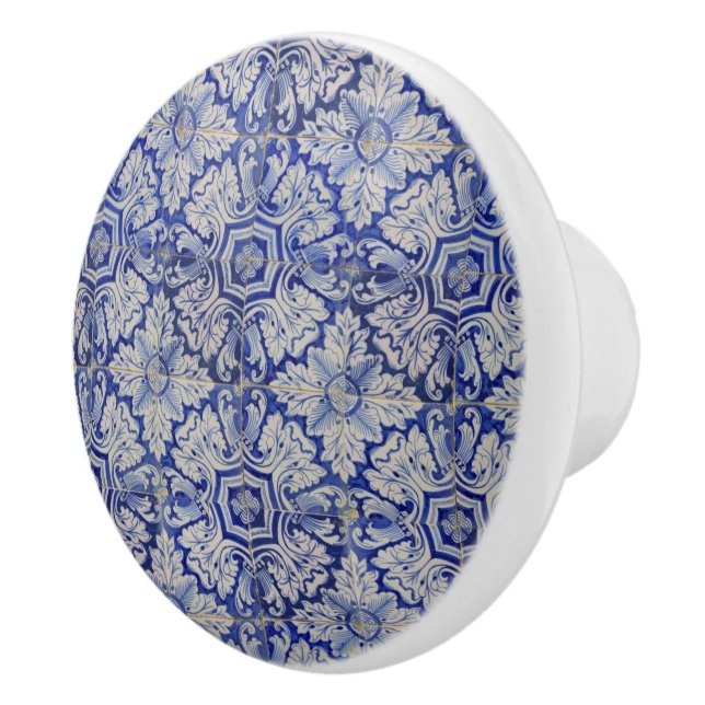 Blau-Weiß-mediterranes Vintages Blumenmuster Keramikknauf (Rechts)
