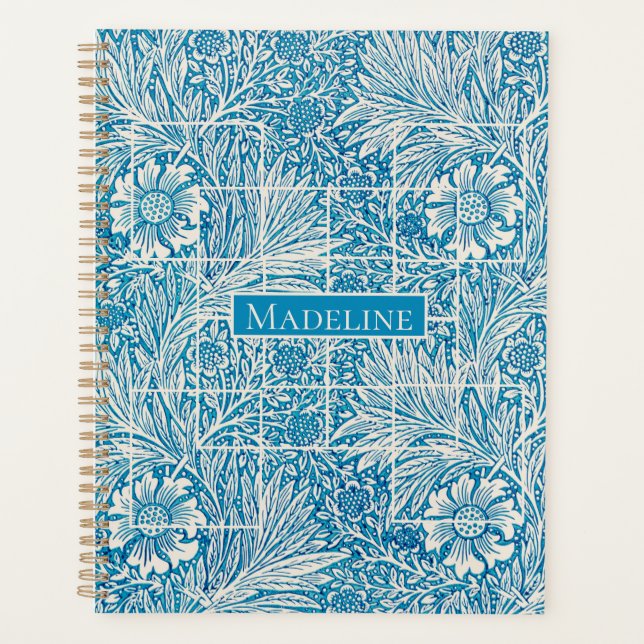 Blau-Weiß-Muster für Vintage Blumen Planer (Vorderseite)