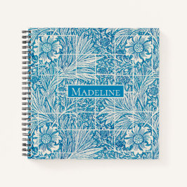 Blau-Weiß-Muster Vintage Blumenmuster Quadrat Notizbuch