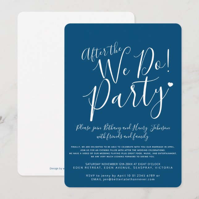 Blau weiß nach der Hochzeit nach dem Party Einladung (Vorne/Hinten)