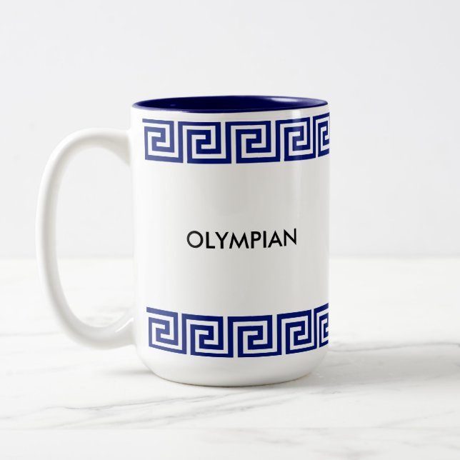 Blau-Weiß-Olympian Geometric Muster Zweifarbige Tasse (Links)