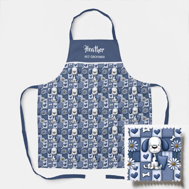 Blau-Weiß-Patchwork-Hund-Muster Haustier-Pfleger Schürze (Von Creator hochgeladen)