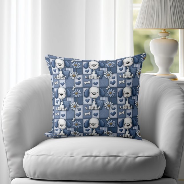 Blau-Weiß-Patchwork-Hundemuster Kissen (Von Creator hochgeladen)
