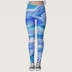 Blau Weiß Pink Türkis Flieder Marmor Achat Abstrak Leggings