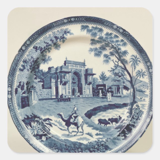 Blau-Weiß-Platte, c.1815 Quadratischer Aufkleber (Vorderseite)