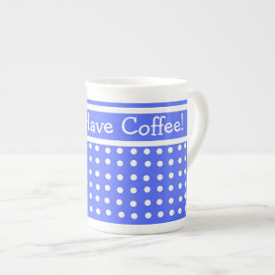 Blau/Weiß Polka Dot Bone China Kaffee Tasse