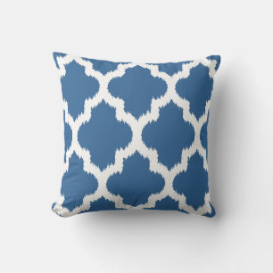 Blau-Weiß-Reversible Ikat Quatrefolien-Muster Kissen