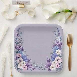 Blau, Weiß, Rosa und Lila Sommerblüten Pappteller