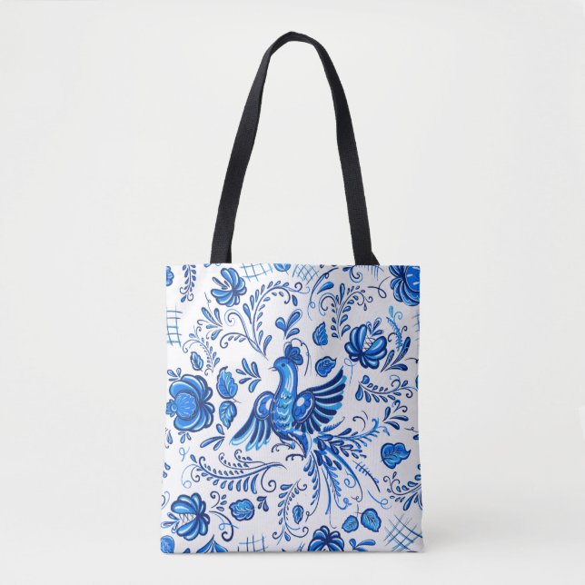 Blau-Weiß-Russische Ornamente  Tasche (Vorderseite)