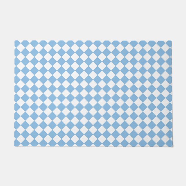 Blau-Weiß-Schachbrett Diamant-Muster Fußmatte (Vorderseite)
