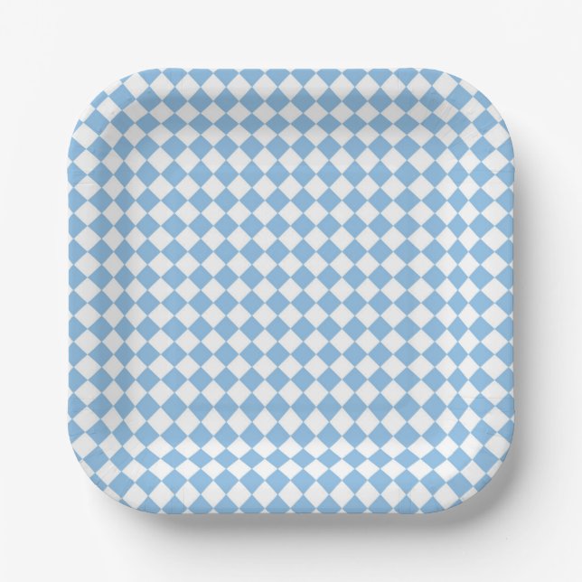 Blau-Weiß-Schachbrett Diamant-Muster Pappteller (Vorderseite)