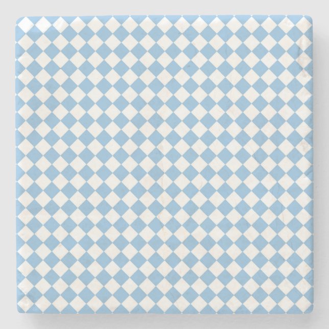 Blau-Weiß-Schachbrett Diamant-Muster Steinuntersetzer (Vorderseite)