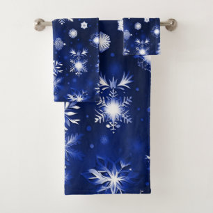 Blau-Weiß-Schneemuster Badhandtuch Set