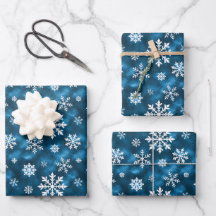 Blau-Weiß-Schneemuster im Winter Geschenkpapier Set