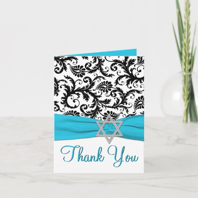 Blau, Weiß, Schwarz Bat Mitzvah Danke, Note Card Dankeskarte (Vorderseite)