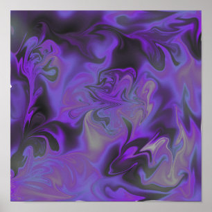 Blau, Weiß, Schwarz, Lila Liquid Art Poster