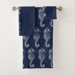 Blau-Weiß-Seepferd Badhandtuch Set
