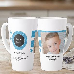 Blau weiß so ein Glück Opa mit Foto Milchtasse