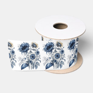 Blau-weiß Sonnenblumen im Delft-Stil, Bouquet Satinband