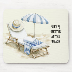 Blau Weiß Strand Sonnenschirm Mousepad